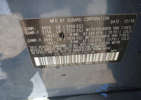 2020 Subaru Outback Touring из США, поврежденный, VIN 4S4BTAPC1L3150736